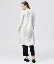 white checked Printed panelled cut A-line kurta with Madarin collar and Front placket