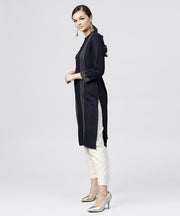 Navy blue Round neck kurta with 3/4 sleeves and front Placket