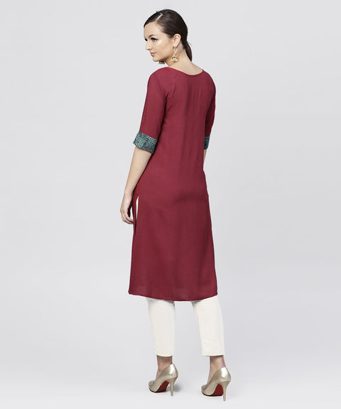 Red kurta with half sleeves and Front yoke