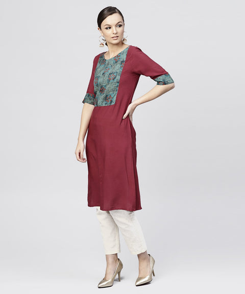 Red kurta with half sleeves and Front yoke