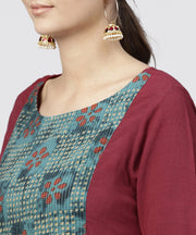 Red kurta with half sleeves and Front yoke