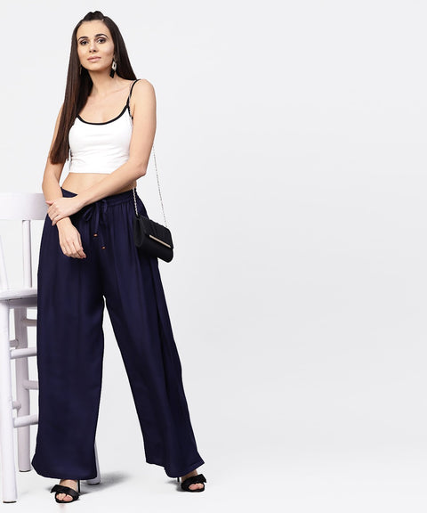 Navy blue Ankle length flared Palazzo