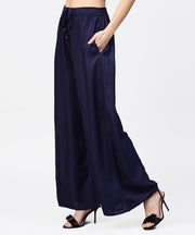 Navy blue Ankle length flared Palazzo