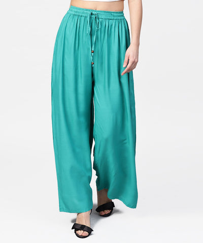 Turquoise blue flared ankle length palazzo