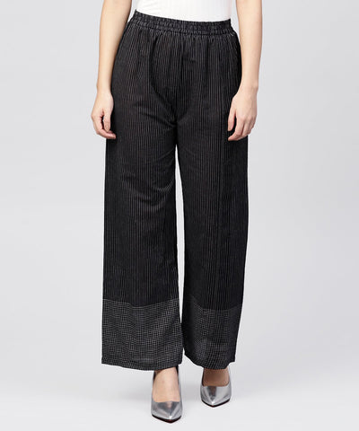 Black Striped ankle length cotton Palazzo