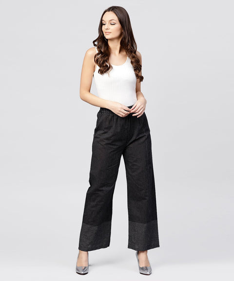 Black Striped ankle length cotton Palazzo