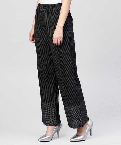 Black Striped ankle length cotton Palazzo