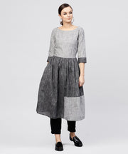 Grey stripes Claff length kurta with 3/4 sleeves