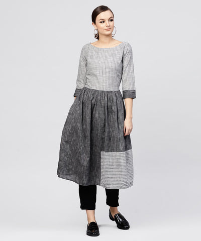Grey stripes Claff length kurta with 3/4 sleeves