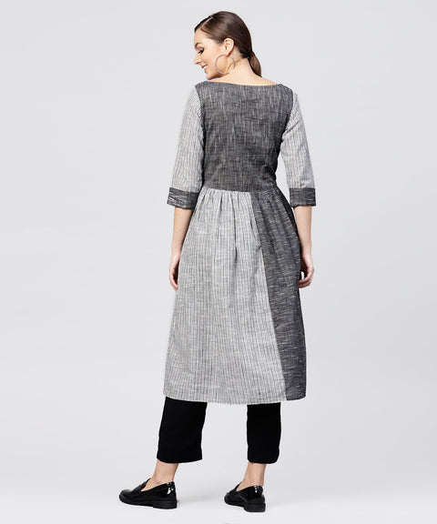Grey stripes Claff length kurta with 3/4 sleeves