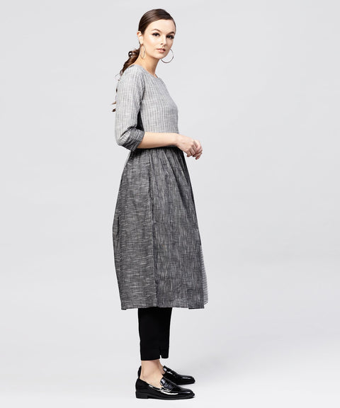 Grey stripes Claff length kurta with 3/4 sleeves