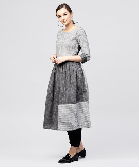 Grey stripes Claff length kurta with 3/4 sleeves