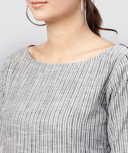 Grey stripes Claff length kurta with 3/4 sleeves