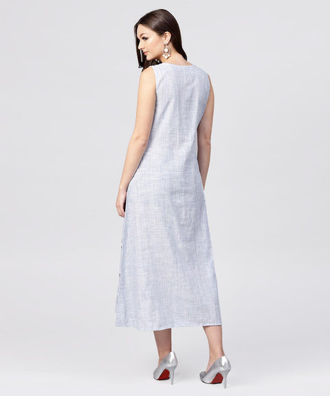 White  Sleeveless A-line Kurta with Round neck