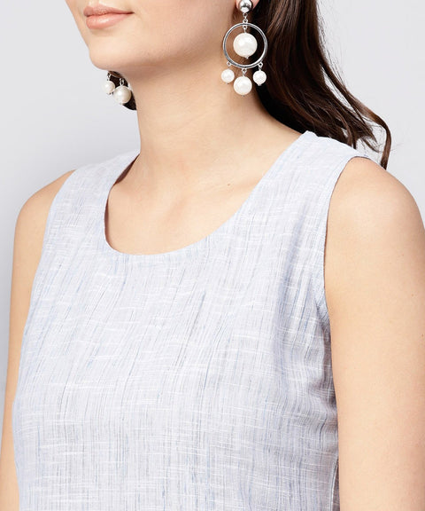 White  Sleeveless A-line Kurta with Round neck