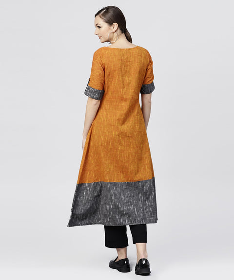 Multi colored Kurta with Round Neck and 3/4 sleeves