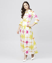 Multi tie and dyed shirt Collar maxi dress with box pleats and 3/4 sleeves