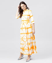 Multi tie and dyed shirt Collar maxi dress with box pleats and 3/4 sleeves
