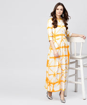 Multi tie and dyed shirt Collar maxi dress with box pleats and 3/4 sleeves
