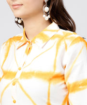 Multi tie and dyed shirt Collar maxi dress with box pleats and 3/4 sleeves