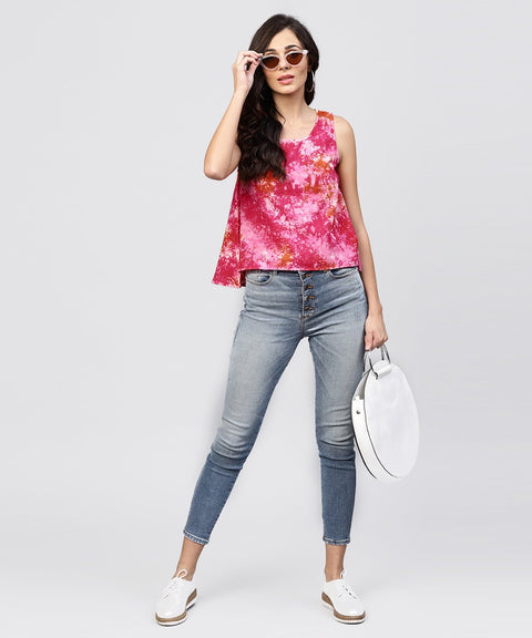 Pink colored Sleeveless top with round neck