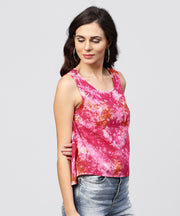 Pink colored Sleeveless top with round neck