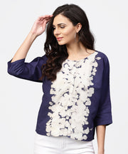 Round neck Tie & dye multi colored top with front placket and 3/4 sleeves