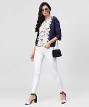 Round neck Tie & dye multi colored top with front placket and 3/4 sleeves