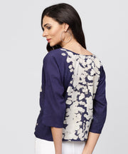 Round neck Tie & dye multi colored top with front placket and 3/4 sleeves