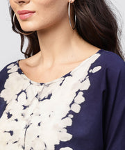 Round neck Tie & dye multi colored top with front placket and 3/4 sleeves