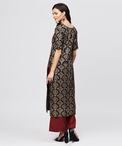 Half slevees Round neck cotton printed kurta with ankle length Palazzo