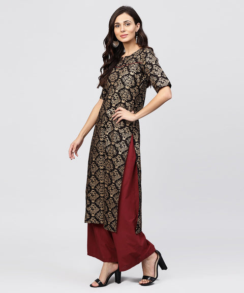 Half slevees Round neck cotton printed kurta with ankle length Palazzo