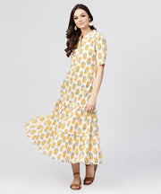 Madarin collar Tiered Printed dress with front placket and half sleeves