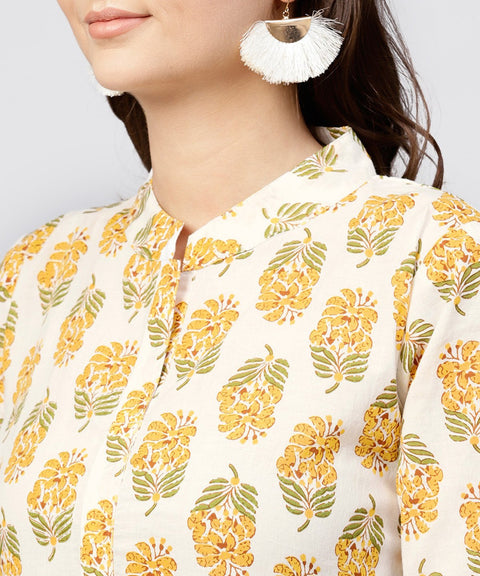 Madarin collar Tiered Printed dress with front placket and half sleeves