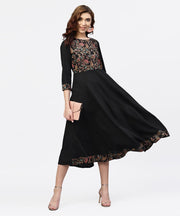 Black printed Maxi dress with Round neck and full sleeves