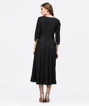 Black printed Maxi dress with Round neck and full sleeves