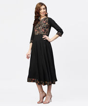 Black printed Maxi dress with Round neck and full sleeves
