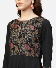 Black printed Maxi dress with Round neck and full sleeves