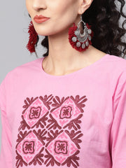 Pink Ombre dyed half sleeve A-line kurta with pink ankle length palazzo