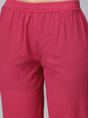 Pink Ombre dyed half sleeve A-line kurta with pink ankle length palazzo