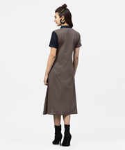 Grey and Blue Color Blocking A-Line Dress with Shirt collar and Half sleeves