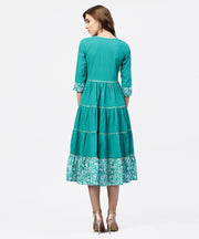 Turquiose Blue tiered dress with Round Neck and 3/4 sleeves