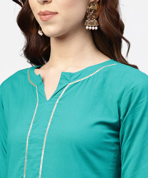 Turquiose Blue tiered dress with Round Neck and 3/4 sleeves