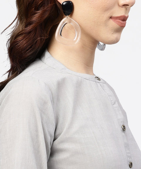 Off white block printed 3/4th sleeve maxi dress in handloom fabric