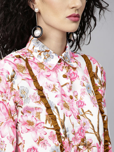 Women Pink & Mustard Yellow Printed Top with Trousers