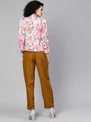 Women Pink & Mustard Yellow Printed Top with Trousers