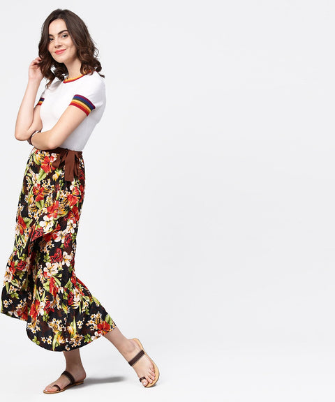 Multi flower printed calf length skirt