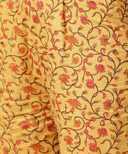 Yellow 3/4th sleeve cotton kurta with ankle length printed pallazo