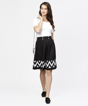 Black & White printed flared skirt with button