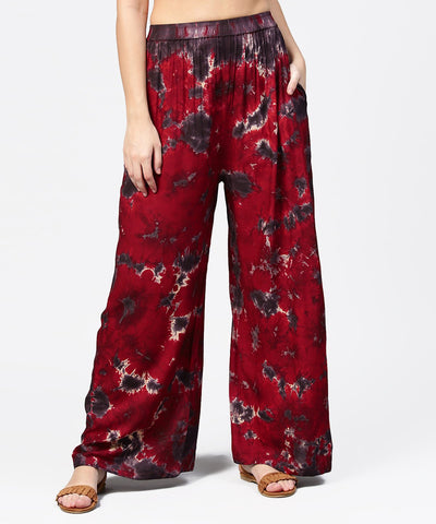 Aasi - House of Nayo Red tye dye ankle length flared palazzo
